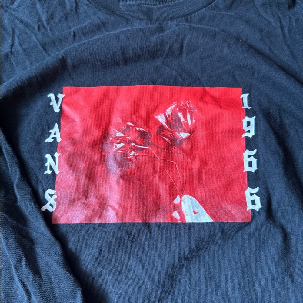 Vans Black Long-Sleeve Tee with Red Graphic and White Accents